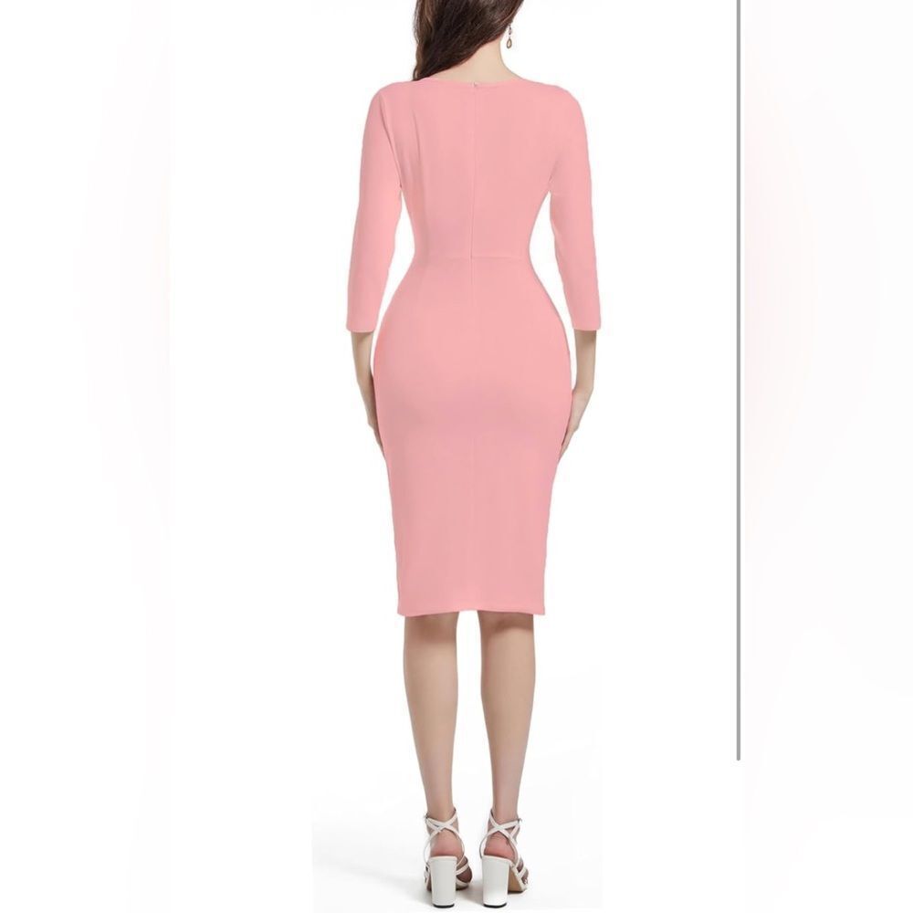 Women 3/4 Sleeve Bodycon Ruffle Vintage Work Midi Pencil Dress xl Like new - Picture 2 of 12